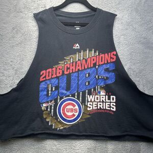 Chicago Cubs Cropped Top Medium Black Baseball 2016 World Series Cutoff Thrash